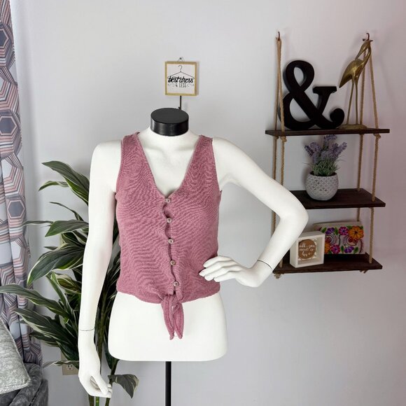 Madewell Tops - Madewell Texture & Thread Rose Pink Ribbed Tie Tank Top